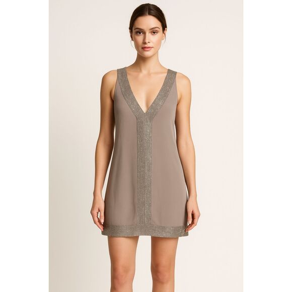 Alice + Olivia Gray Silk Beaded Sleeveless Mini Party Dress  Women's Size XS - Picture 1 of 8